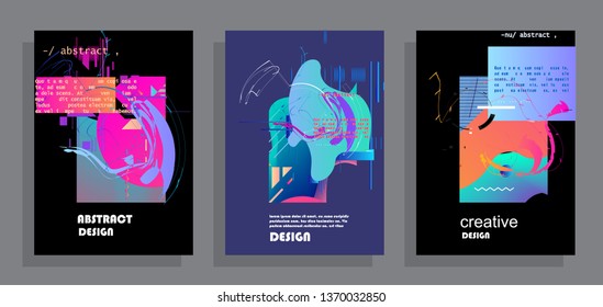Covers templates set with graphic geometric elements. Applicable for brochures, posters, covers and banners. Vector illustrations.