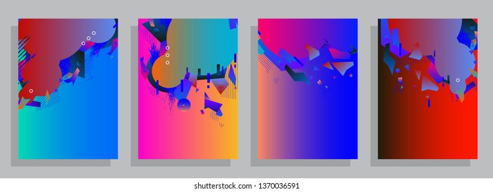 Covers templates set with graphic geometric elements. Applicable for brochures, posters, covers and banners. Vector illustrations.