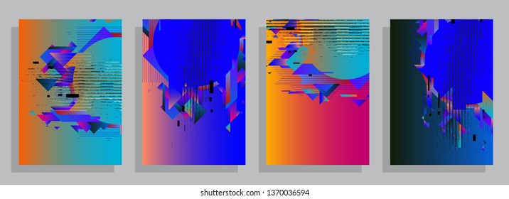 Covers templates set with graphic geometric elements. Applicable for brochures, posters, covers and banners. Vector illustrations.
