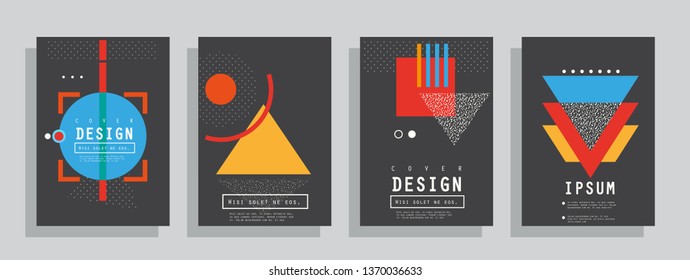Covers templates set with graphic geometric elements. Applicable for brochures, posters, covers and banners. Vector illustrations.