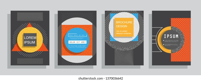 Covers templates set with graphic geometric elements. Applicable for brochures, posters, covers and banners. Vector illustrations.