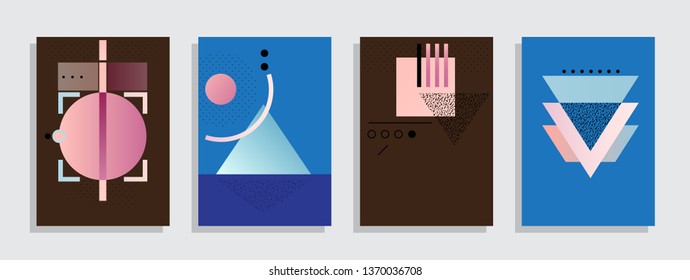 Covers templates set with graphic geometric elements. Applicable for brochures, posters, covers and banners. Vector illustrations.