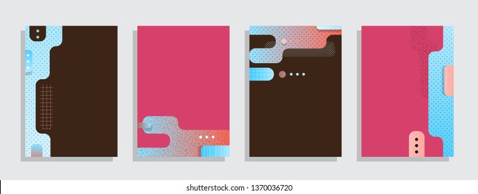 Covers templates set with graphic geometric elements. Applicable for brochures, posters, covers and banners. Vector illustrations.