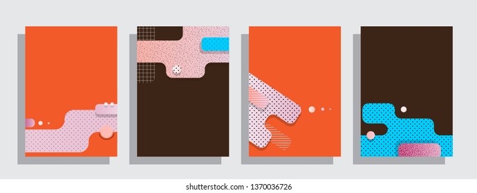 Covers templates set with graphic geometric elements. Applicable for brochures, posters, covers and banners. Vector illustrations.