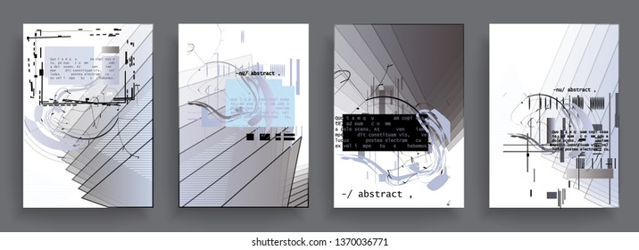 Covers templates set with graphic geometric elements. Applicable for brochures, posters, covers and banners. Vector illustrations.