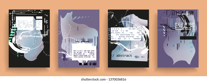 Covers templates set with graphic geometric elements. Applicable for brochures, posters, covers and banners. Vector illustrations.