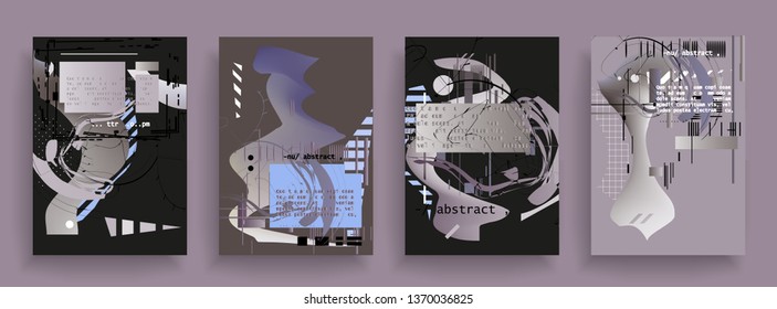 Covers templates set with graphic geometric elements. Applicable for brochures, posters, covers and banners. Vector illustrations.