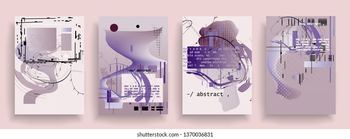 Covers templates set with graphic geometric elements. Applicable for brochures, posters, covers and banners. Vector illustrations.