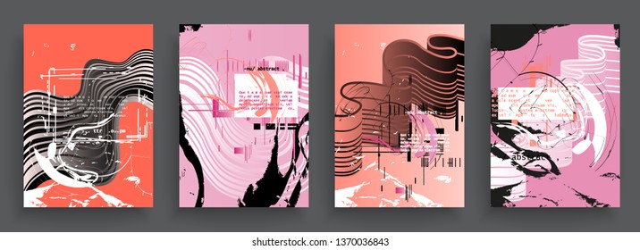 Cubre las plantillas establecidas con elementos geométricos gráficos. Aplicable a folletos, carteles, portadas y banners. Ilustraciones vectoriales.