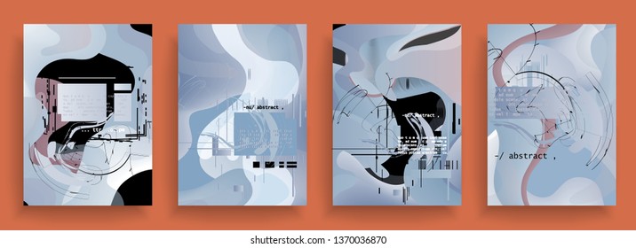 Covers templates set with graphic geometric elements. Applicable for brochures, posters, covers and banners. Vector illustrations.