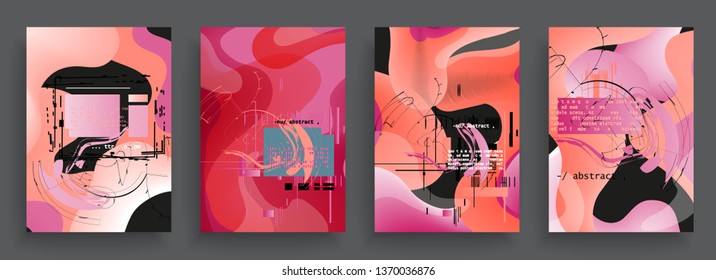 Covers templates set with graphic geometric elements. Applicable for brochures, posters, covers and banners. Vector illustrations.