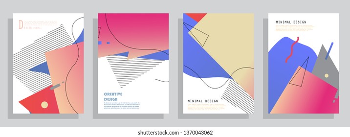 Covers templates set with graphic geometric elements. Applicable for brochures, posters, covers and banners. Vector illustrations.