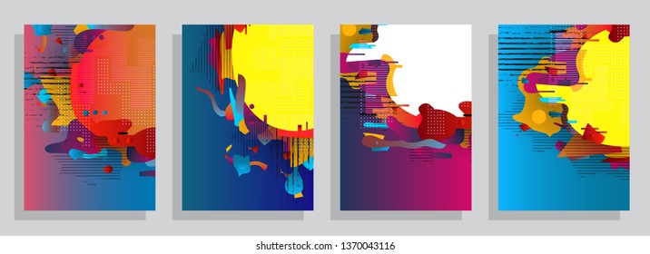 Covers templates set with graphic geometric elements. Applicable for brochures, posters, covers and banners. Vector illustrations.