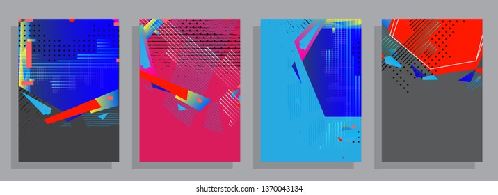 Covers templates set with graphic geometric elements. Applicable for brochures, posters, covers and banners. Vector illustrations.