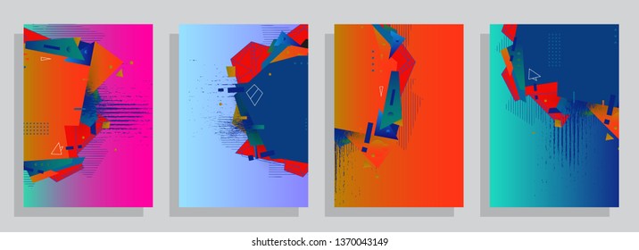 Covers templates set with graphic geometric elements. Applicable for brochures, posters, covers and banners. Vector illustrations.