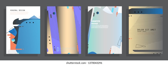 Covers templates set with graphic geometric elements. Applicable for brochures, posters, covers and banners. Vector illustrations.
