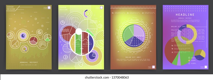 Covers templates set with graphic geometric elements. Applicable for brochures, posters, covers and banners. Vector illustrations.