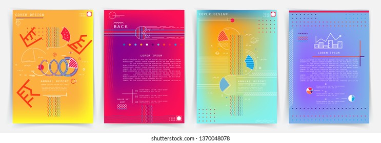Covers templates set with graphic geometric elements. Applicable for brochures, posters, covers and banners. Vector illustrations.