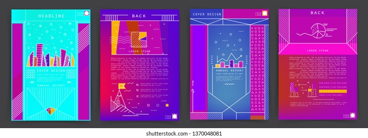 Covers templates set with graphic geometric elements. Applicable for brochures, posters, covers and banners. Vector illustrations.