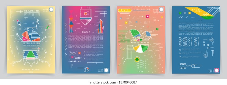 Covers templates set with graphic geometric elements. Applicable for brochures, posters, covers and banners. Vector illustrations.