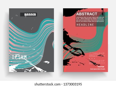 Covers templates set with graphic geometric elements. Applicable for brochures, posters, covers and banners. Vector illustrations.