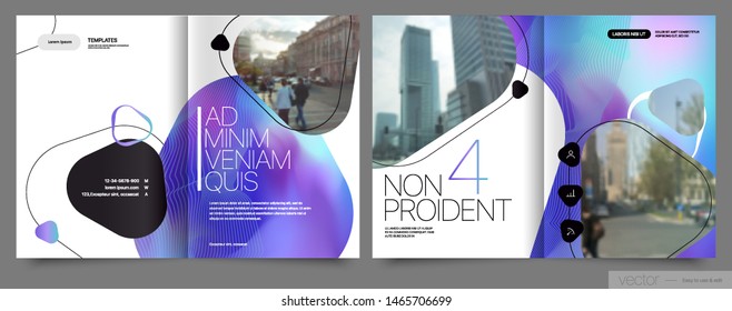 Covers templates set with graphic geometric elements. Applicable for flyer, cover annual report, placards, brochures, posters, banners. Vector illustrations.