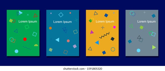 Covers templates set with graphic geometric elements. Trendy memphis style. Applicable for brochures, posters, covers and banners. Eps 10 vector illustration.