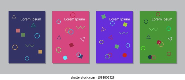 Covers templates set with graphic geometric elements. Trendy memphis style. Applicable for brochures, posters, covers and banners. Eps 10 vector illustration.