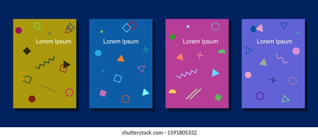 Covers templates set with graphic geometric elements. Trendy memphis style. Applicable for brochures, posters, covers and banners. Eps 10 vector illustration.
