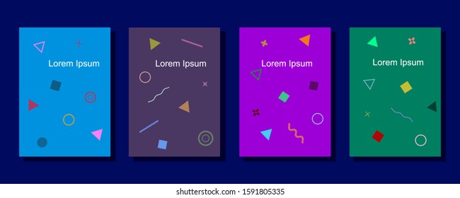 Covers templates set with graphic geometric elements. Trendy memphis style. Applicable for brochures, posters, covers and banners. Eps 10 vector illustration.