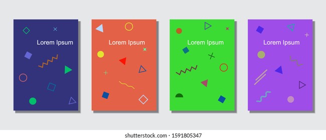 Covers templates set with graphic geometric elements. Trendy memphis style. Applicable for brochures, posters, covers and banners. Eps 10 vector illustration.