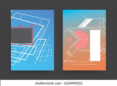 Covers templates set with graphic geometric elements. Applicable for brochures, posters, covers and banners. Vector illustrations.