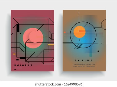 Covers templates set with graphic geometric elements. Applicable for brochures, posters, covers and banners. Vector illustrations.