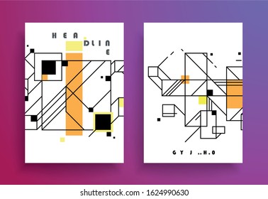 Covers templates set with graphic geometric elements. Applicable for brochures, posters, covers and banners. Vector illustrations.
