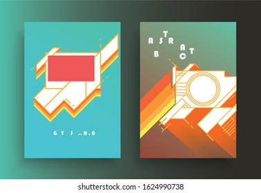 Covers templates set with graphic geometric elements. Applicable for brochures, posters, covers and banners. Vector illustrations.