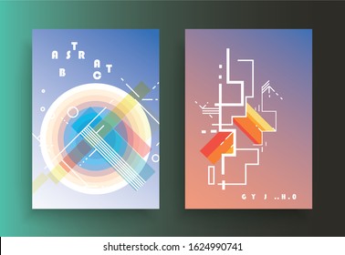 Covers templates set with graphic geometric elements. Applicable for brochures, posters, covers and banners. Vector illustrations.