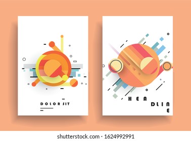 Covers templates set with graphic geometric elements. Applicable for brochures, posters, covers and banners. Vector illustrations.