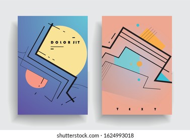 Covers templates set with graphic geometric elements. Applicable for brochures, posters, covers and banners. Vector illustrations.