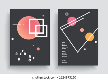 Covers templates set with graphic geometric elements. Applicable for brochures, posters, covers and banners. Vector illustrations.