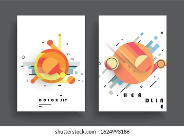 Covers templates set with graphic geometric elements. Applicable for brochures, posters, covers and banners. Vector illustrations.