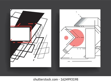 Covers templates set with graphic geometric elements. Applicable for brochures, posters, covers and banners. Vector illustrations.