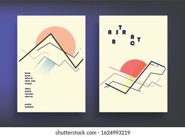 Covers templates set with graphic geometric elements. Applicable for brochures, posters, covers and banners. Vector illustrations.