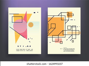 Covers templates set with graphic geometric elements. Applicable for brochures, posters, covers and banners. Vector illustrations.