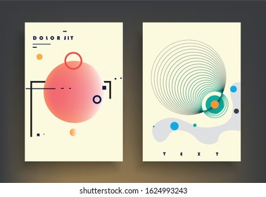 Covers templates set with graphic geometric elements. Applicable for brochures, posters, covers and banners. Vector illustrations.