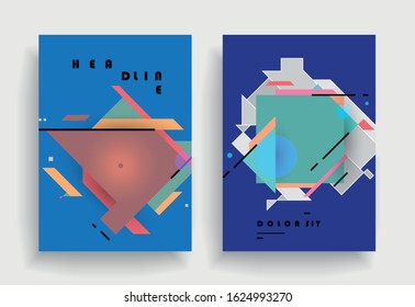 Covers templates set with graphic geometric elements. Applicable for brochures, posters, covers and banners. Vector illustrations.