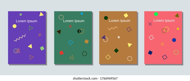 Covers templates set with graphic geometric elements. Trendy memphis style. Applicable for brochures, posters, covers and banners. Eps 10 vector illustration.
