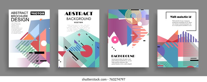 Covers templates set with graphic geometric elements. Applicable for brochures, posters, covers and banners. Vector illustrations.