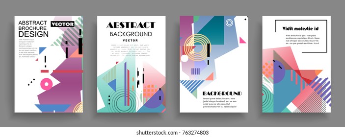 Covers templates set with graphic geometric elements. Applicable for brochures, posters, covers and banners. Vector illustrations.