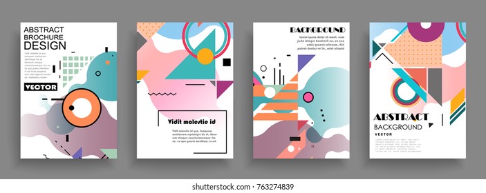 Covers templates set with graphic geometric elements. Applicable for brochures, posters, covers and banners. Vector illustrations.