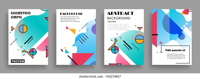 Covers templates set with graphic geometric elements. Applicable for brochures, posters, covers and banners. Vector illustrations.